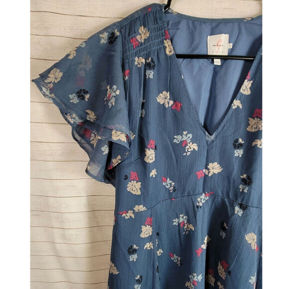 The Nines By Hatch Blue Floral Maxi Dress w Flutter Sleeves, sz Small - Picture 2 of 13
